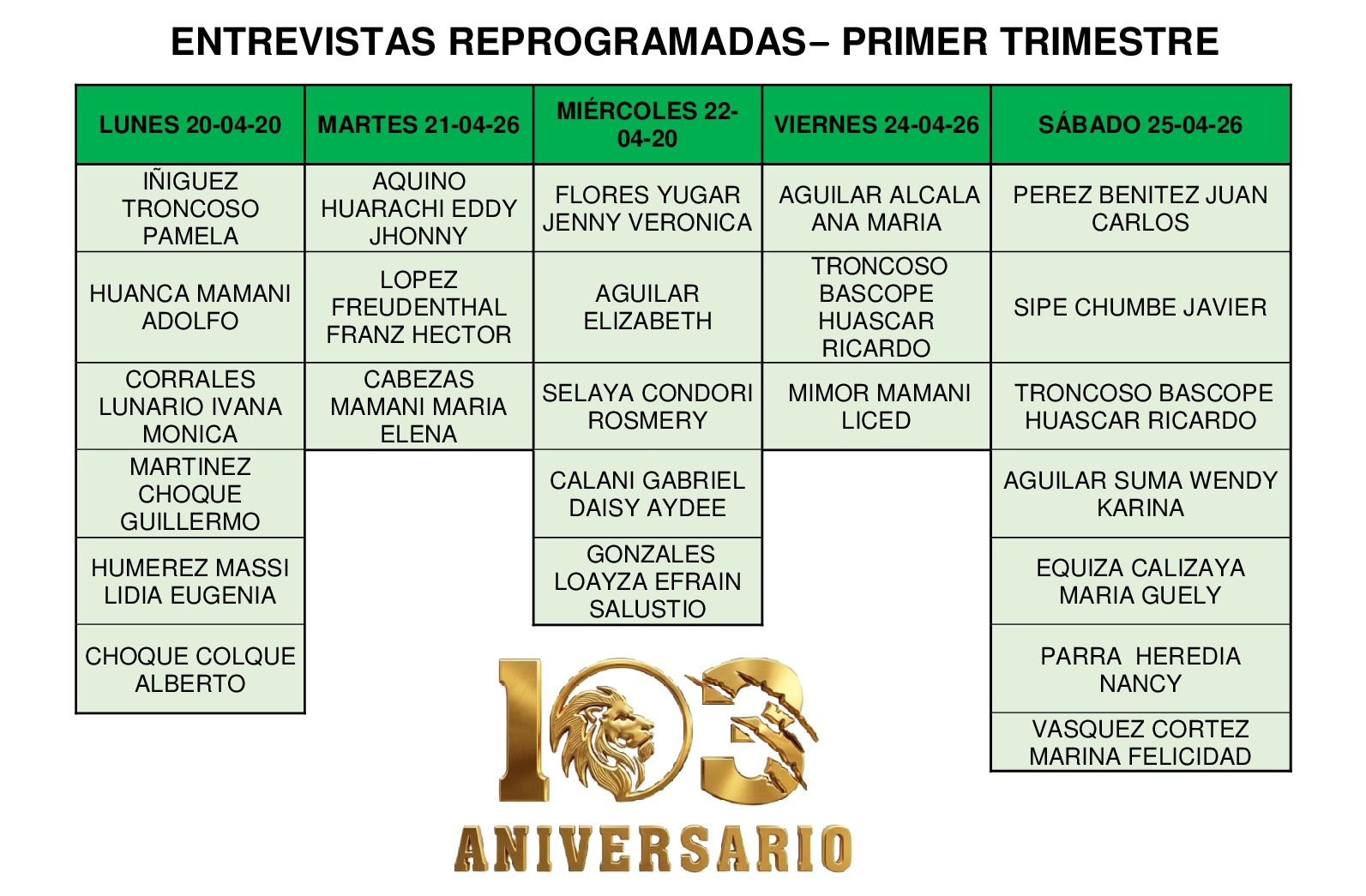 ENTREVISTAS REPROGRAMADAS